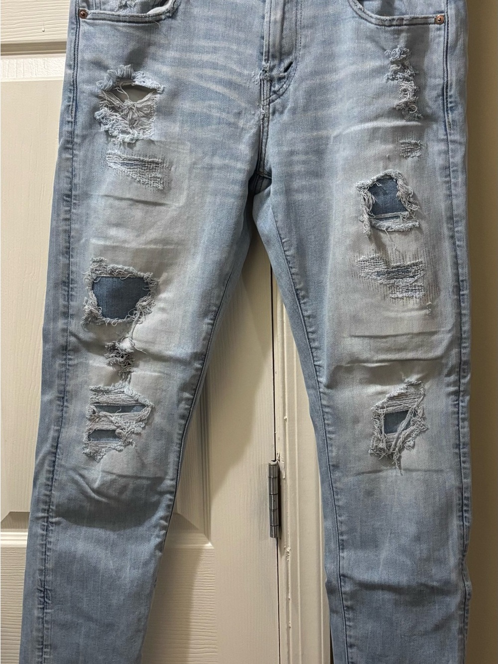 American Eagle Cozy Airflex + Slim Trashed Distressed Jeans Mens Size 32x32 Blue